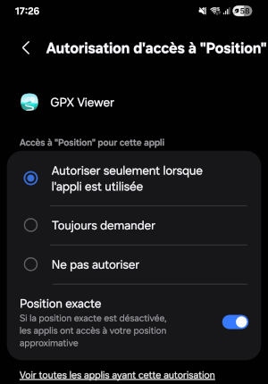 GPX Viewer | Autorisation de géolocalisation