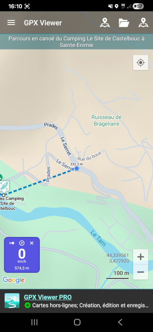 Localisation à proximité du parcours en canoë, sur le Tarn, du Camping Le site de Castelbouc à Sainte-Enimie